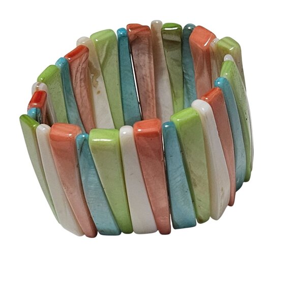 Retro Colorful Ceramic Stretch Bracelet Multicolor Striped Beads Fashion Jewelry - Picture 1 of 5